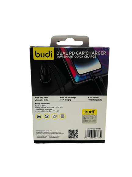 Budi Dual Type C Quick Car Charger W Technopc